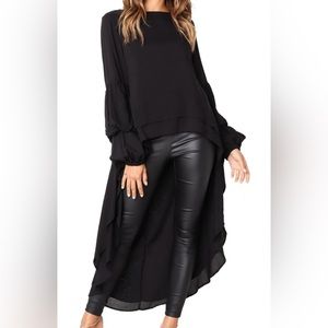 Long Sleeve, High Low Asymmetrical Hem Casual Top Blouse Shirt Dress. Size SMALL